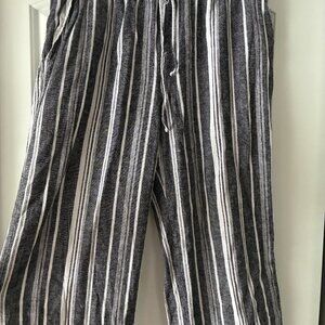 Women's Striped Linen Pull-On Pants- XL
